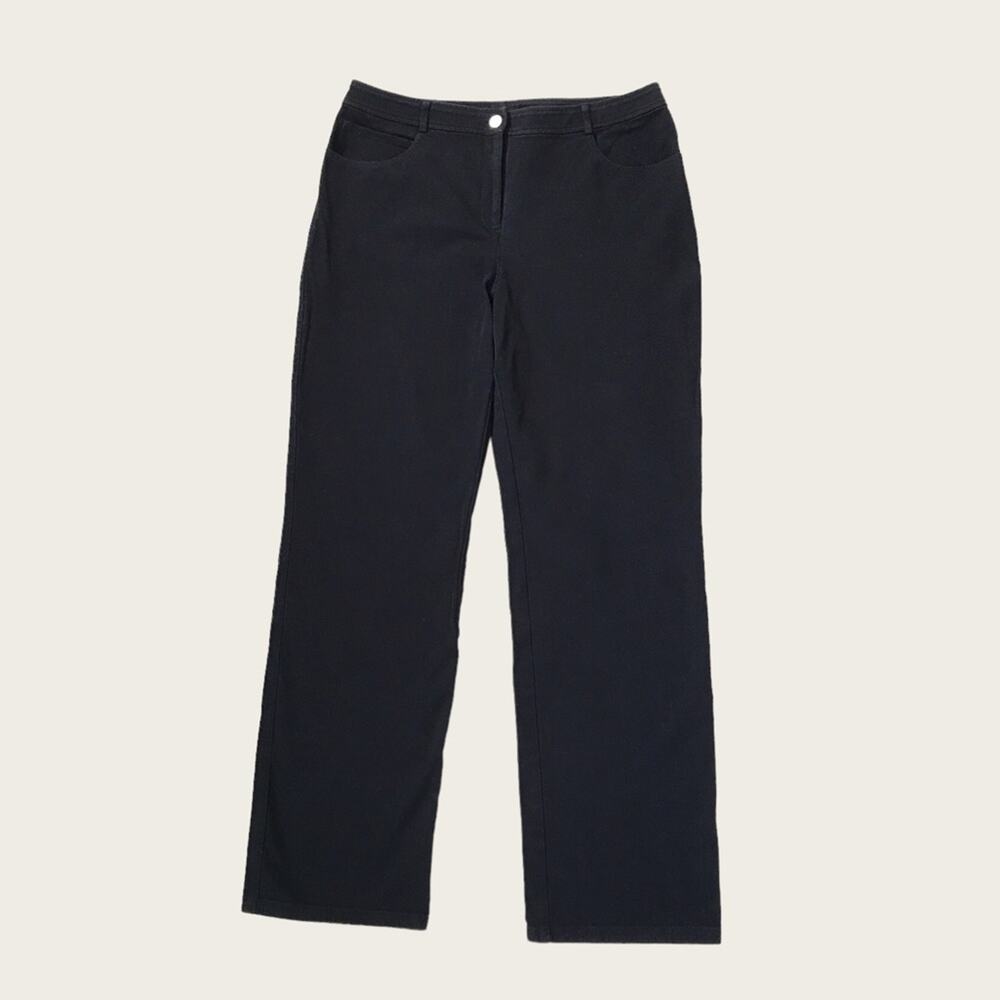 St. John Black Denim Jeans High Rise Boot Cut Straight Yellow Label